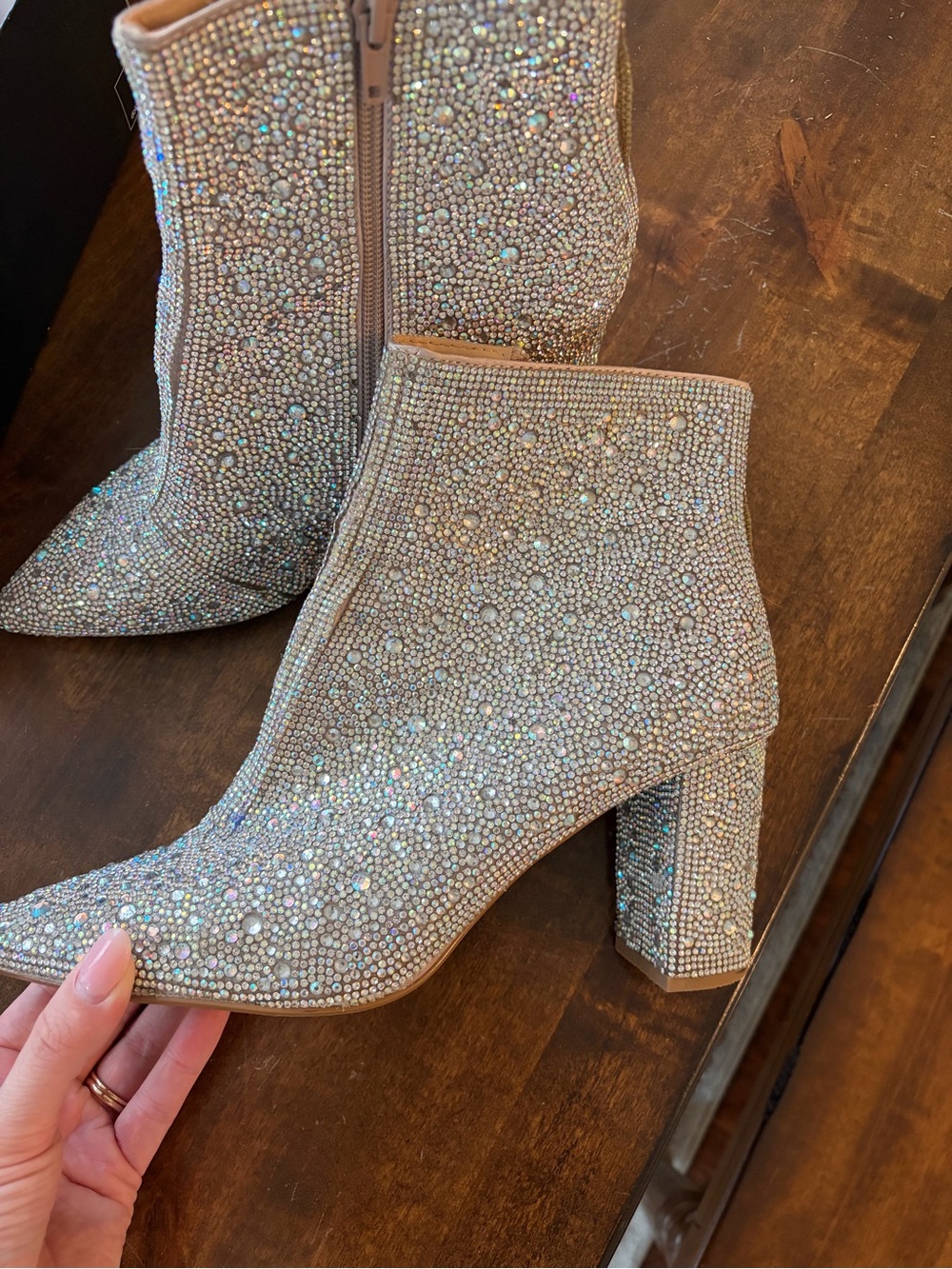 Betsey Johnson Silver Crystal-Embellished Ankle Boots